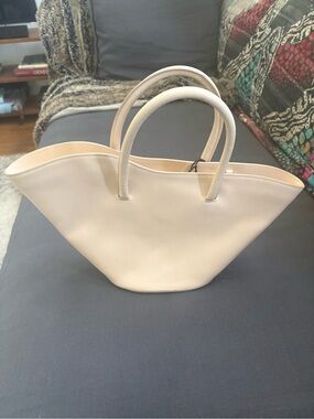Little Liffner Cream Tulip Tote Bag with Double Top Handles